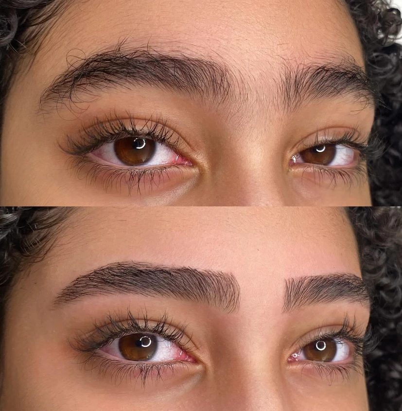 Antes e depois: fios alinhados e sobrancelhas definidas