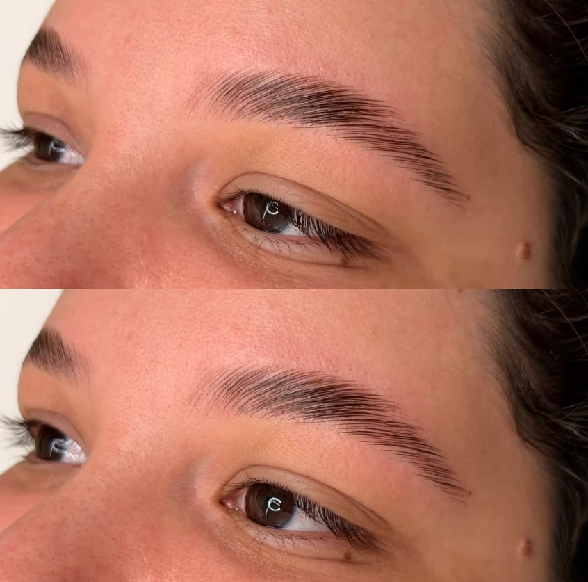 Antes e depois de brow lamination
